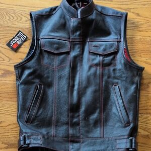 Black and Red Leather Vest